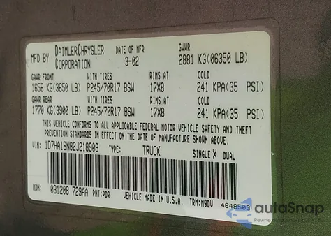 2002 Dodge Ram 1500 St from USA, damaged, VIN 1D7HA16N82J218909